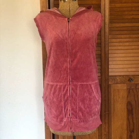 Wet Seal | Y2K Pink Velour Zip Up Hooded Vest | L - Picture 1 of 12